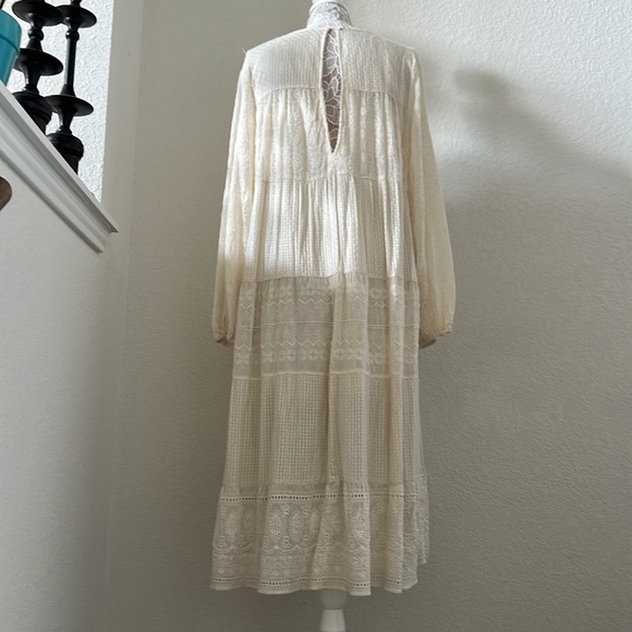 🌸NWT Gorgeous RARE Free People Boho MIDI Dress Sz M Ivory - Picture 4 of 9